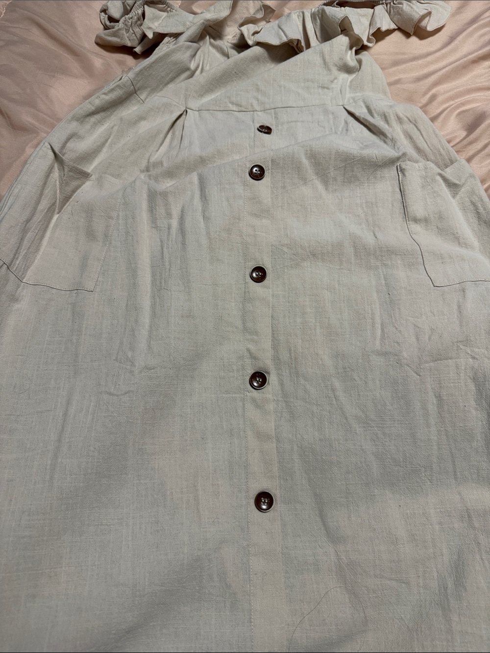 Cupshe Beige Button-Front Ruffle Strap Dress - Picture 3 of 4